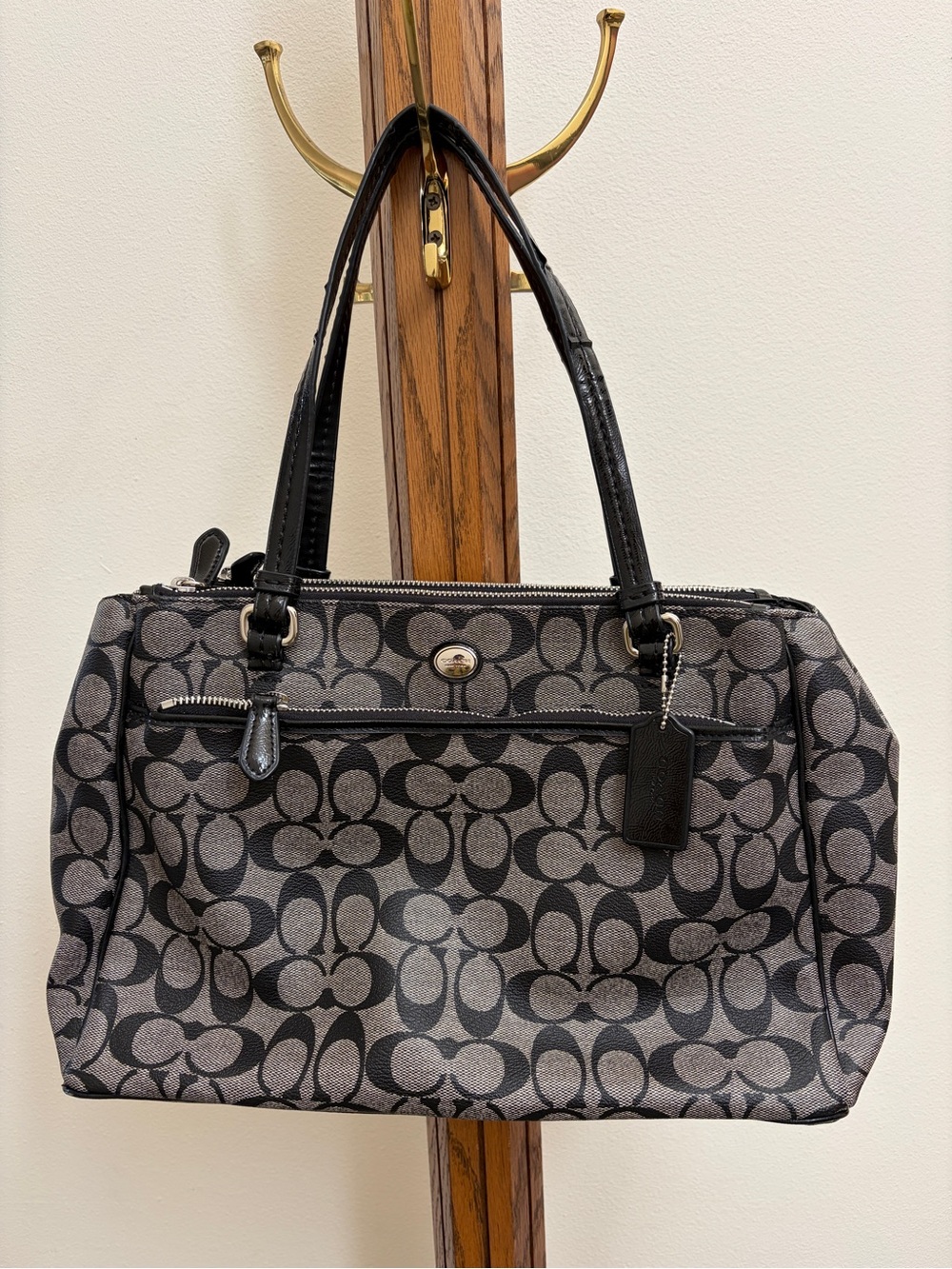 Coach Black C Pattern Coated Canvas Double Handle Triple Entry Tote Bag